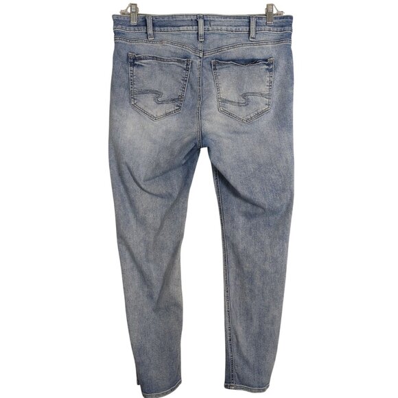 Silver Distressed Light Wash blue mid rise Elyse Straight Women's Jeans W34 L29 - Picture 3 of 16